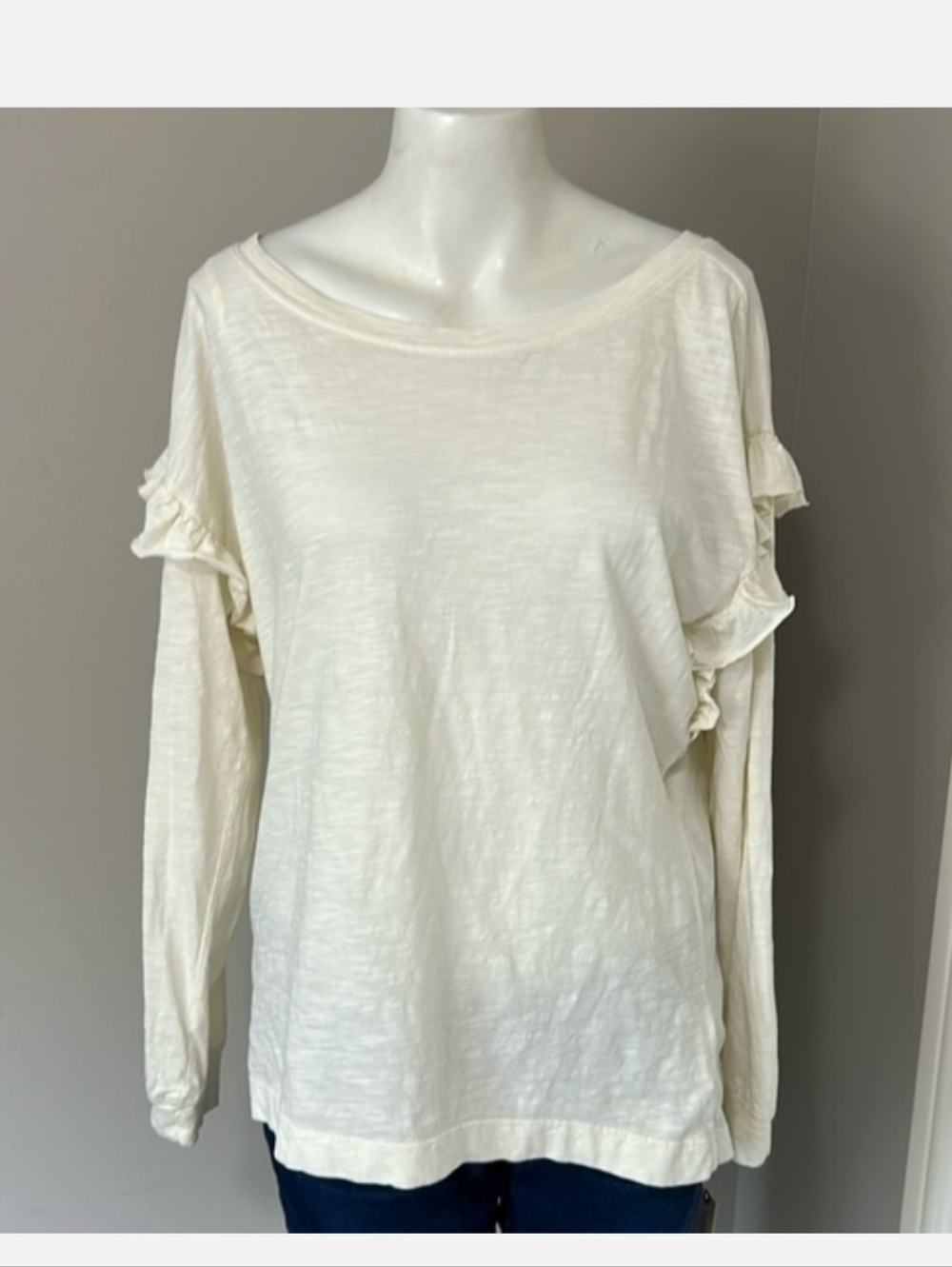 Pilcro Anthropologie Women's Cream Ruffle-Sleeve Long Sleeve Top